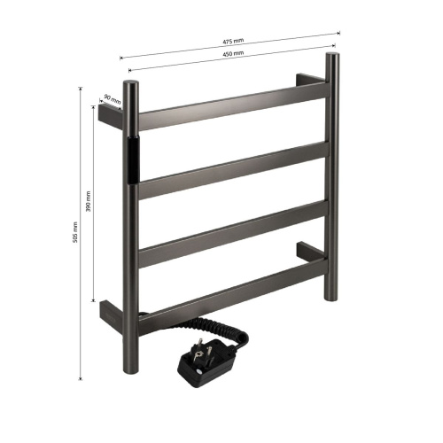 Полотенцесушитель KRAFTTE 44040 Графит лесенка электрический на 4 перекладины из нерж. стали с таймером 475х505х90 мм, 75W t - 50*C