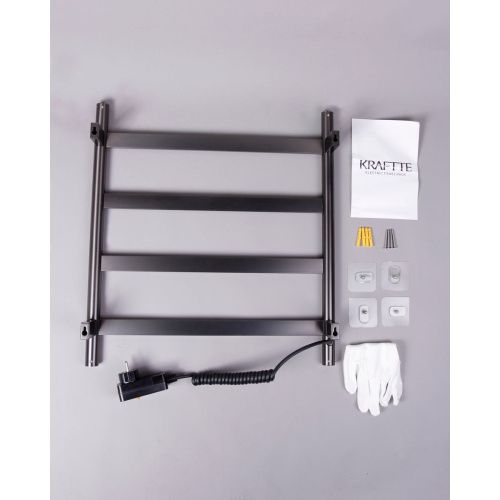 Полотенцесушитель KRAFTTE 44040 Графит лесенка электрический на 4 перекладины из нерж. стали с таймером 475х505х90 мм, 75W t - 50*C