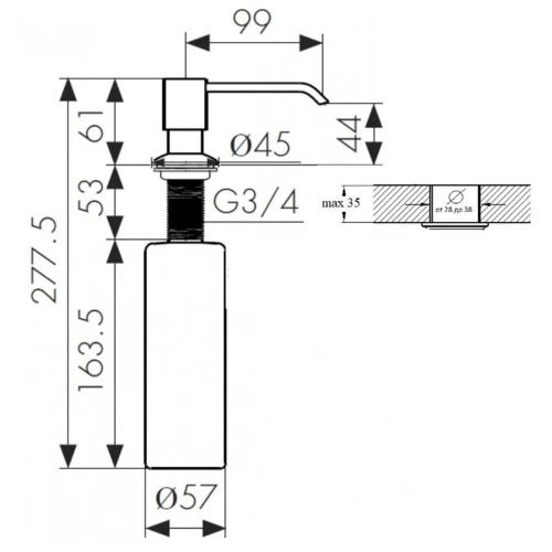 Дозатор для кухонной мойки врезной LEDEME L405-1 Нержавеющая сталь 240 мл (40)
