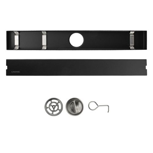 Желоб Санакс 500х68 мм 30036 Черный из нержавеющей стали вертикальный, крышка литая, с сухим затвором