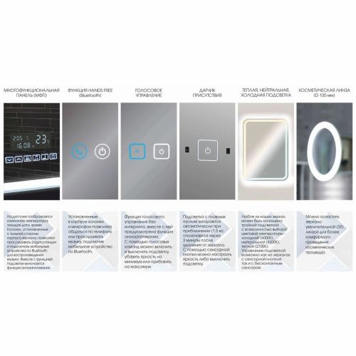 Зеркало Гримерное ЗГП55 335х434 настольное и настенным креплением 6 LED ламп