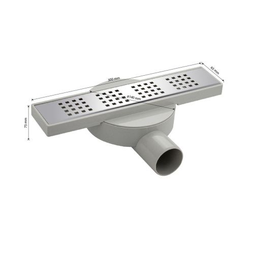 Желоб сливной для душа MAK 31041 из нержавеющей стали 300х60 мм пластик АБС, линейный, горизорнтальный