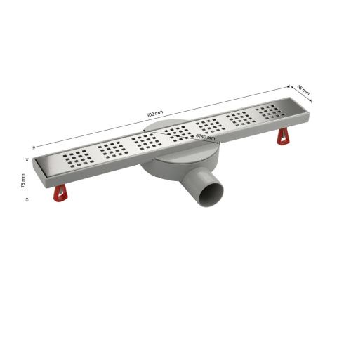 Желоб сливной для душа MAK 51041 из нержавеющей стали 500х60 мм пластик АБС, линейный, горизорнтальный