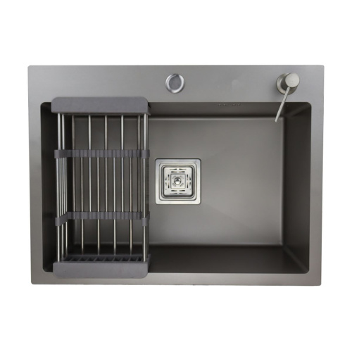 Мойка для кухни врезная AGATA B6045-AS графит из нержавеющей стали, 60*45 см с сифоном, коландером, дозатором