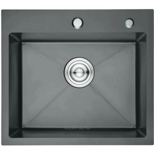 Мойка врезная Агата B5044-AR Графит 50х44 см с круглым отверстием толщина 3,0 х 1,0 мм, глубина 220 мм сифон, коландер, дозатор