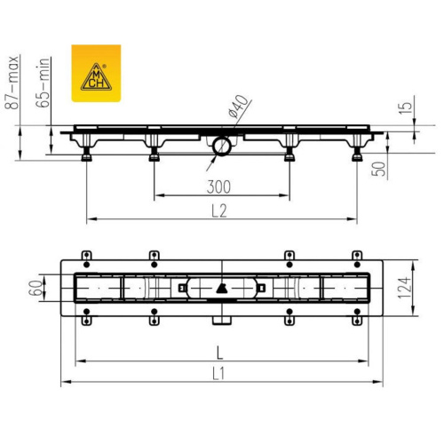 MCH Chudej Водоотводящий желоб ЧЕРНЫЙ матовый 850 мм  CH 850 KC