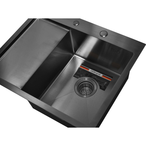 Мойка для кухни врезная GERHANS RK35848B-R графит из нержавеющей стали, 58х48 см правая с сифоном