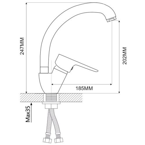 Смеситель для кухни Ammore A5003-C с высоким поворотным изливом белый