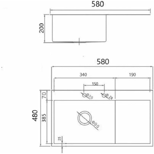Мойка для кухни врезная GERHANS RK35848B-L графит из нержавеющей стали, 58х48 см левая с сифоном