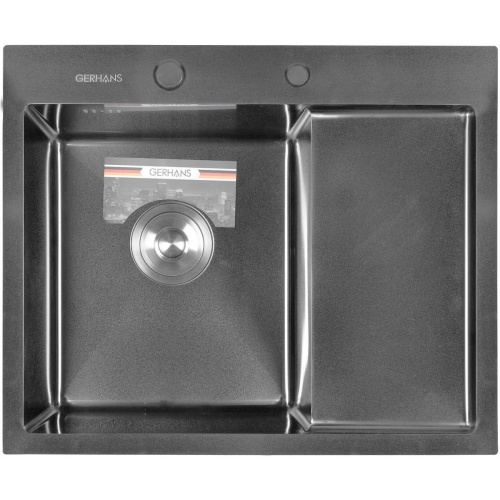 Мойка для кухни врезная GERHANS RK35848B-L графит из нержавеющей стали, 58х48 см левая с сифоном