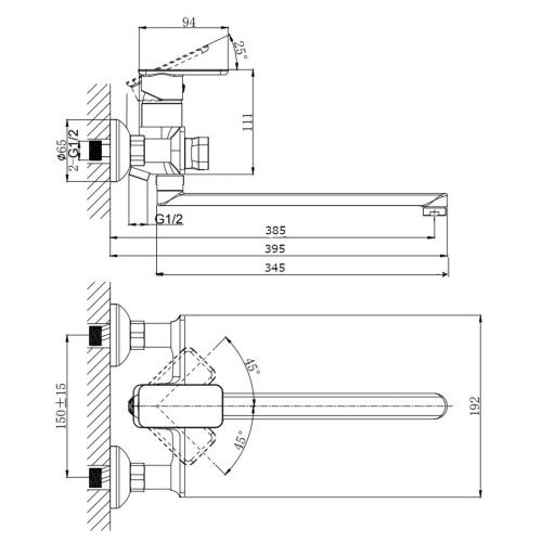 Смеситель для ванны RUSH Bruny BR4335-51 с длинным изливом