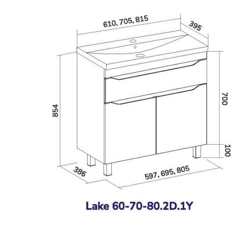 Тумба для ванны напольная Lake 60 tnLAKE60.2D.1Y-01 2 двери, 1 ящик с раковиной Lake 60