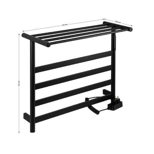 Полотенцесушитель KRAFTTE 44019 Черный лесенка электрический на 4 перекладины из нерж. стали с таймером 510х573х220 мм, 75W