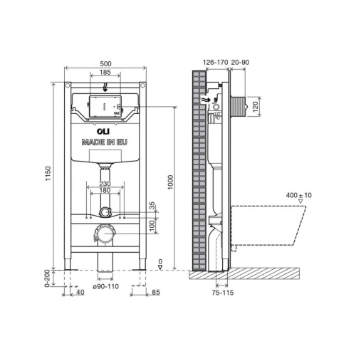Инсталляция OLI 120 Sanitarblock 100409 mechanic без кнопки 500*1150*126 мм