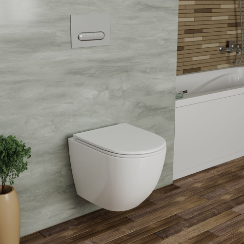 Унитаз подвесной безободковый (торнадо) D&K Matrix DT1396516, 490*370*360 мм, сиденье микролифт, белый