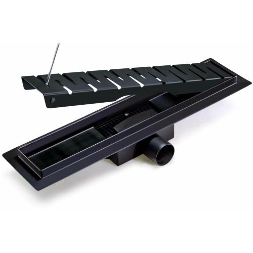 Желоб 800х70 мм, гориз. выпуск, сухой затвор TIM BAD468002BK черный мат. (1/4)