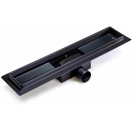 Желоб 600х70 мм, гориз. выпуск, сухой затвор TIM BAD466002BK черный мат. (1/4)