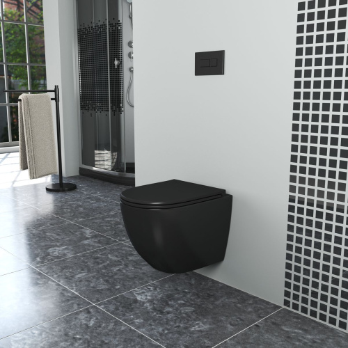 Унитаз подвесной безободковый D&K Matrix DT1396025, 490*370*360 мм, сиденье микролифт, черный
