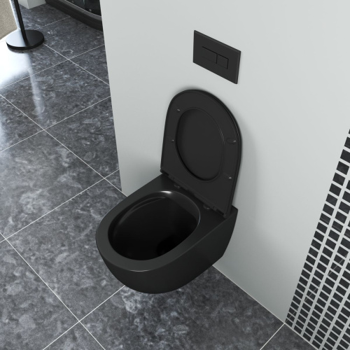 Унитаз подвесной безободковый D&K Matrix DT1396025, 490*370*360 мм, сиденье микролифт, черный
