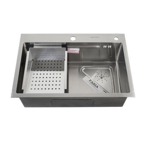 Мойка для кухни врезная FABIA PROFI 68453 сатин из нержавеющей стали, 68*45 см с сифоном, коландером