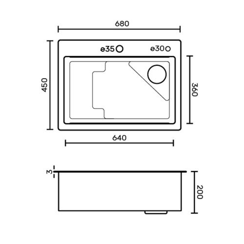 Мойка для кухни врезная FABIA PROFI 68453 сатин из нержавеющей стали, 68*45 см с сифоном, коландером