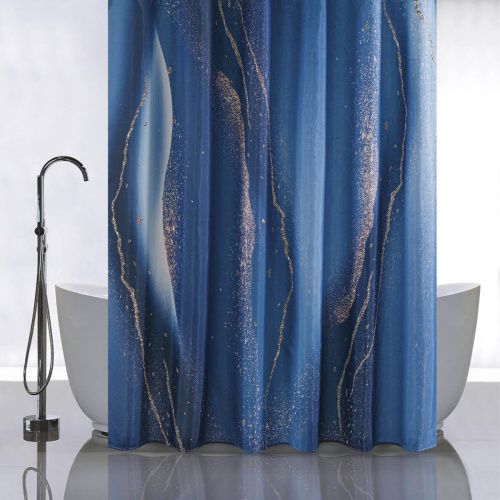 Штора для ванной Санакс 01-92 Синие разводы 180х180 мм без колец