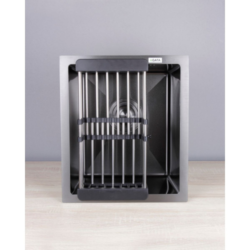 Мойка для кухни врезная Агата B3844-AR графит из нержавеющей стали, 38*44 см с сифоном, коландером