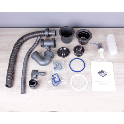 Мойка для кухни врезная Агата B3844-AR графит из нержавеющей стали, 38*44 см с сифоном, коландером