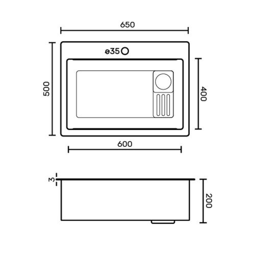 Мойка для кухни врезная FABIA PROFI 65503G(B) графит из нержавеющей стали, 65*50 см с сифоном, коландером