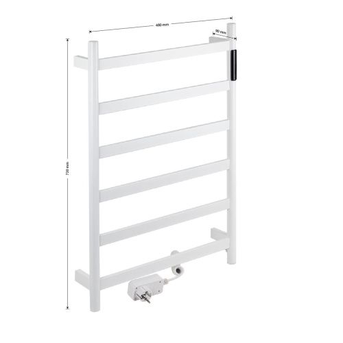 Полотенцесушитель электрический KRAFTTE 44048 Белый, матовый лесенка на 6 перекладин из нерж. стали с таймером 480 х 730 х 90 мм, 75W