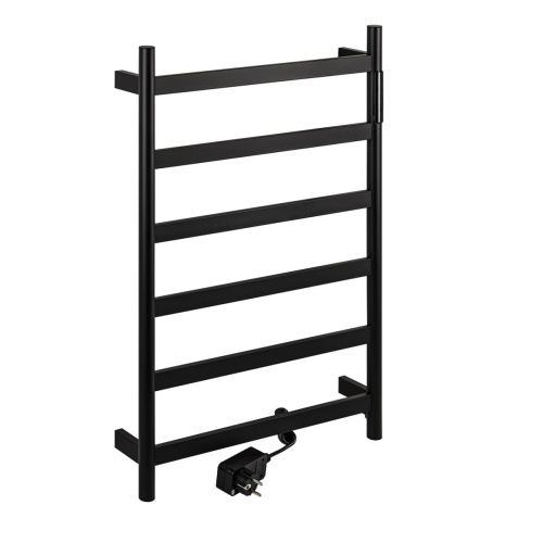 Полотенцесушитель электрический KRAFTTE 44046 Черный, матовый лесенка на 6 перекладин из нерж. стали с таймером 480 х 730 х 90 мм, 75W