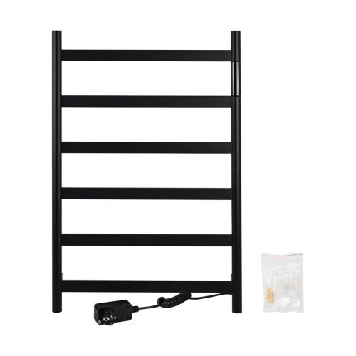 Полотенцесушитель электрический KRAFTTE 44046 Черный, матовый лесенка на 6 перекладин из нерж. стали с таймером 480 х 730 х 90 мм, 75W