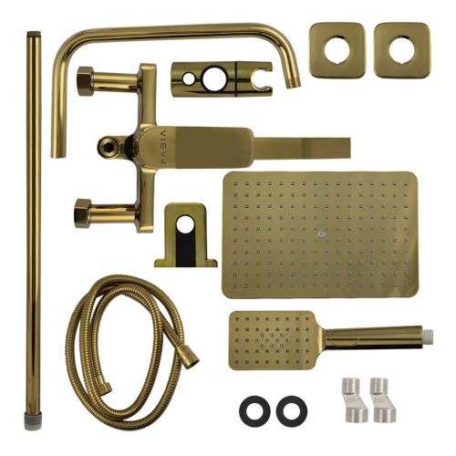 Душевая стойка со смесителем Fabia 9875 золото с длинным изливом