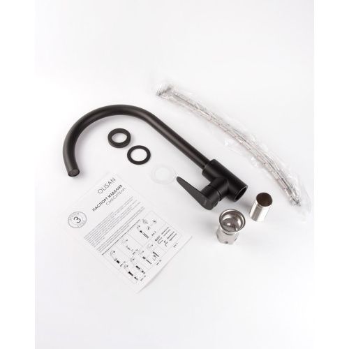 Смеситель для кухни OLIVE'S Olisan ST1007B STEEL черный из нержавеющей стали