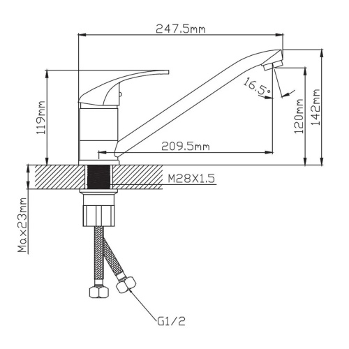 Смеситель для кухни Эверест B49-040 длинный излив