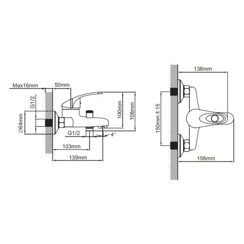 Смеситель для ванны Эверест B30-040 короткий излив
