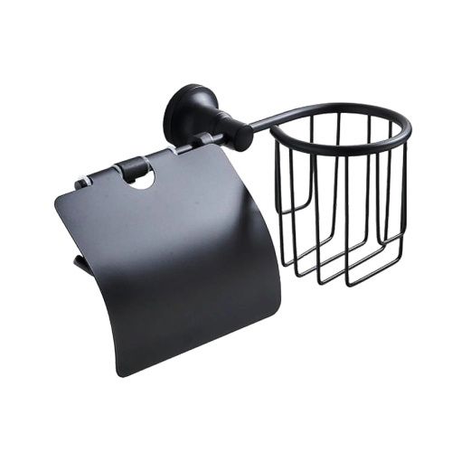 Держатель настенный для освeжителя и туалетной бумаги с крышкой Potato P1803-1BL чёрный