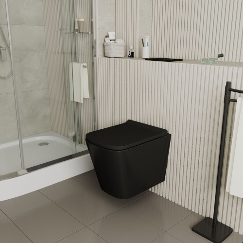 Унитаз подвесной безободковый D&K Berlin DT1436025, 490*340*350 мм, сиденье микролифт, черный
