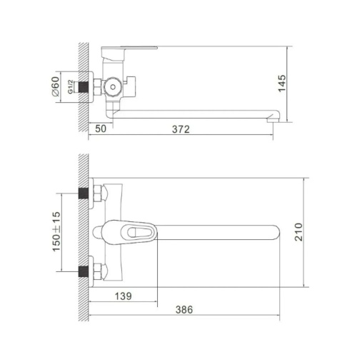 Смеситель для ванны Эверест B22-274F длинный излив