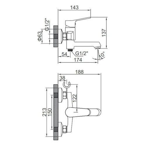 Смеситель для ванны LEDEME L3161 с коротким изливом