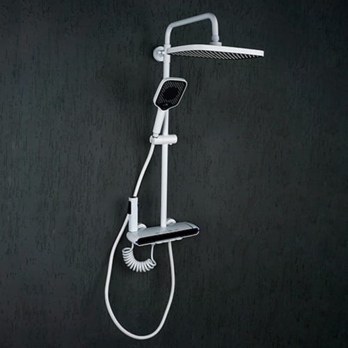 Душевая система Dikalan D99088-W встроенный излив, верхний душ, 2 лейки, белая, с LED-дисплеем