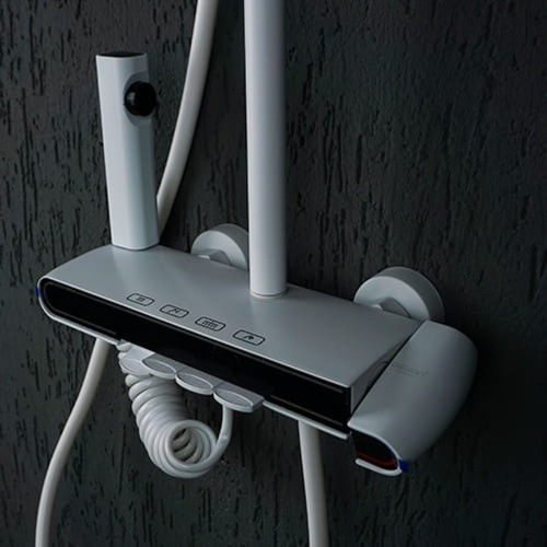 Душевая система Dikalan D99088-W встроенный излив, верхний душ, 2 лейки, белая, с LED-дисплеем