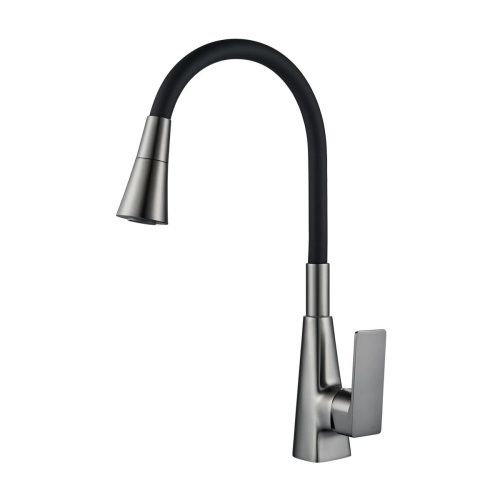 Смеситель для кухни Shevanik S543T-3 гибкий излив, оружейная сталь