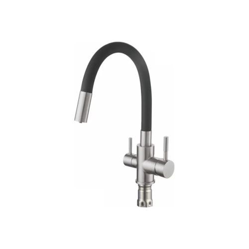 Смеситель для кухни Shevanik S568B гибкий излив, с подключением фильтра питьевой воды, черный/хром