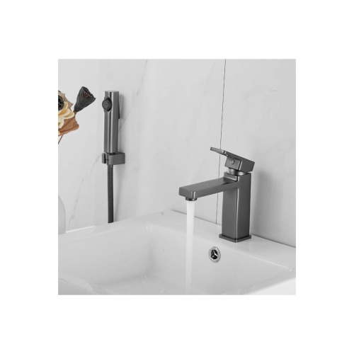 Смеситель для раковины Shevanik S8271T с гигиеническим душем, оружейная сталь