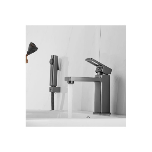 Смеситель для раковины Shevanik S8271T с гигиеническим душем, оружейная сталь