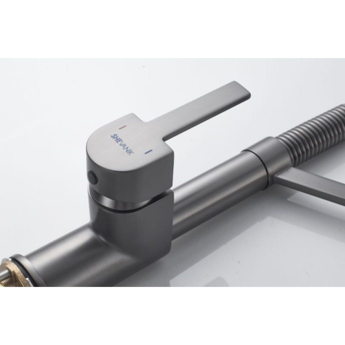 Смеситель для кухни Shevanik S963T гибкий излив, оружейная сталь