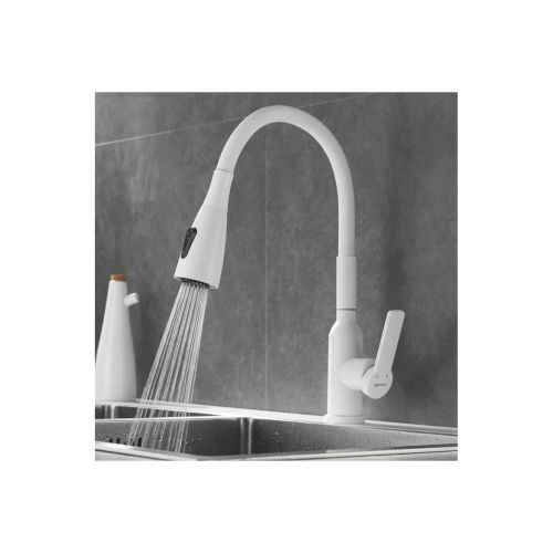 Смеситель для кухни Shevanik S843C-1 с гибким изливом, с лейкой, белый