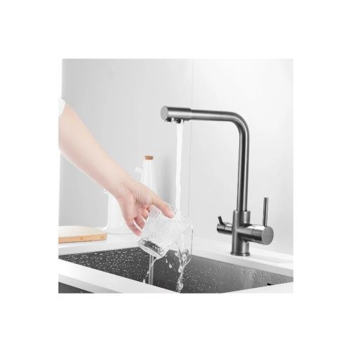 Смеситель для кухни Shevanik S328T с подключением фильтра питьевой воды, оружейная сталь