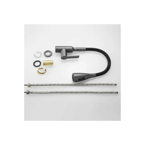 Смеситель для кухни Shevanik S843T-3 с гибким изливом, с лейкой, оружейная сталь